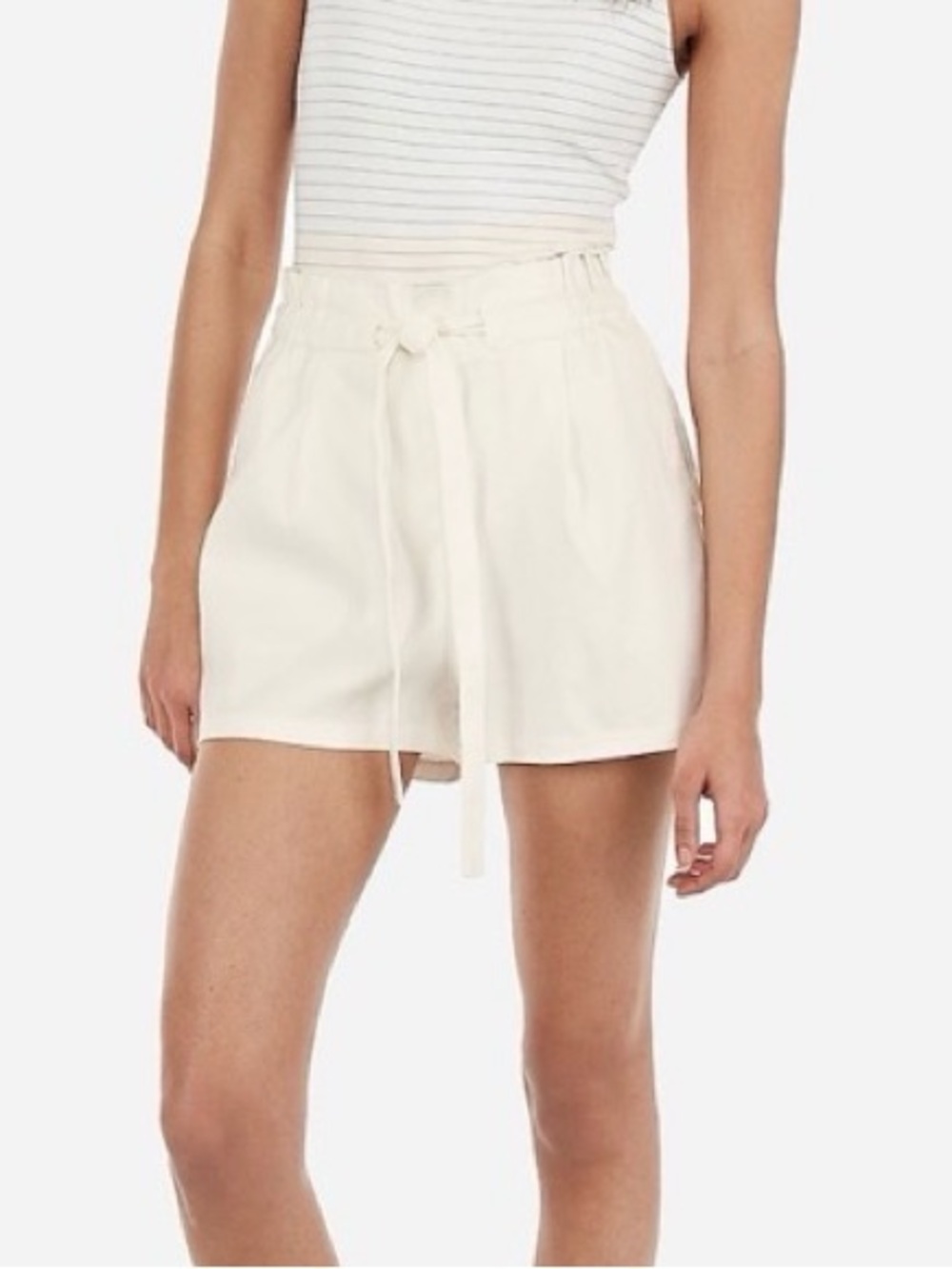 NWT Express High-Waist Off White Paperbag Tie Shorts